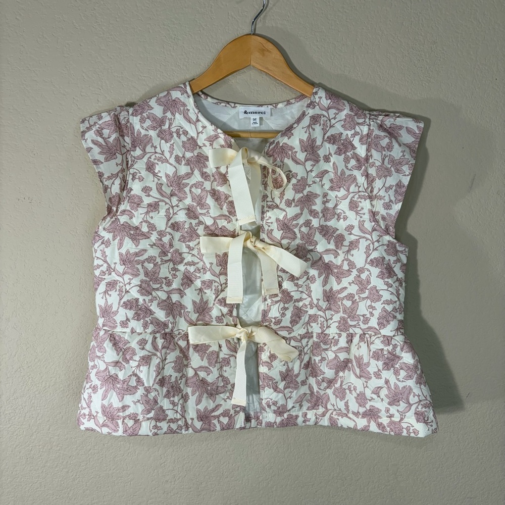 &Merci Quilted Vest Womens Sz M Pink Florals Boho Peasant  Cottagecore Casual
